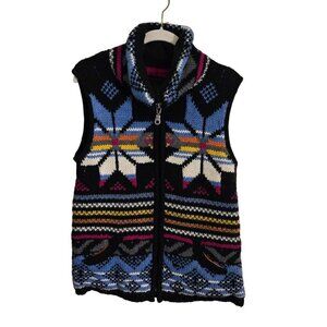 Icelandic Wool Blend Chunky Knit Mock Neck Full Zip Fully Lined Vest Size L